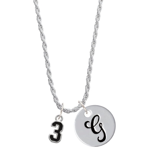 Delight Jewelry Silvertone Black Number - 3 Silvertone Script Initial Disc - G - Charm Necklace, 20"+3"