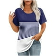 thumbnail image 3 of GSPCLAM Summer Blouses for Women 2025 Casual Crew Neck Short Sleeve Loose Fit Tops for Holiday Striped Print Plus Size T Shirts Dark Blue, 3 of 5