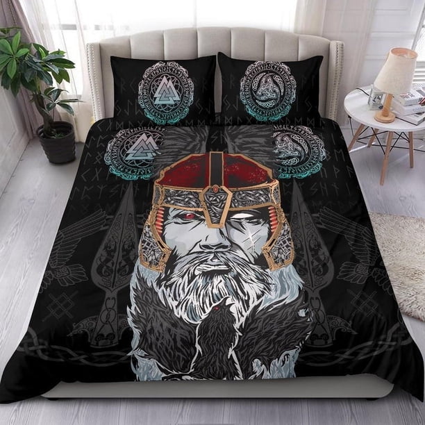 Juego De Cama Vikingo, Odin Valknut Y Cuerno Triple Rlt12