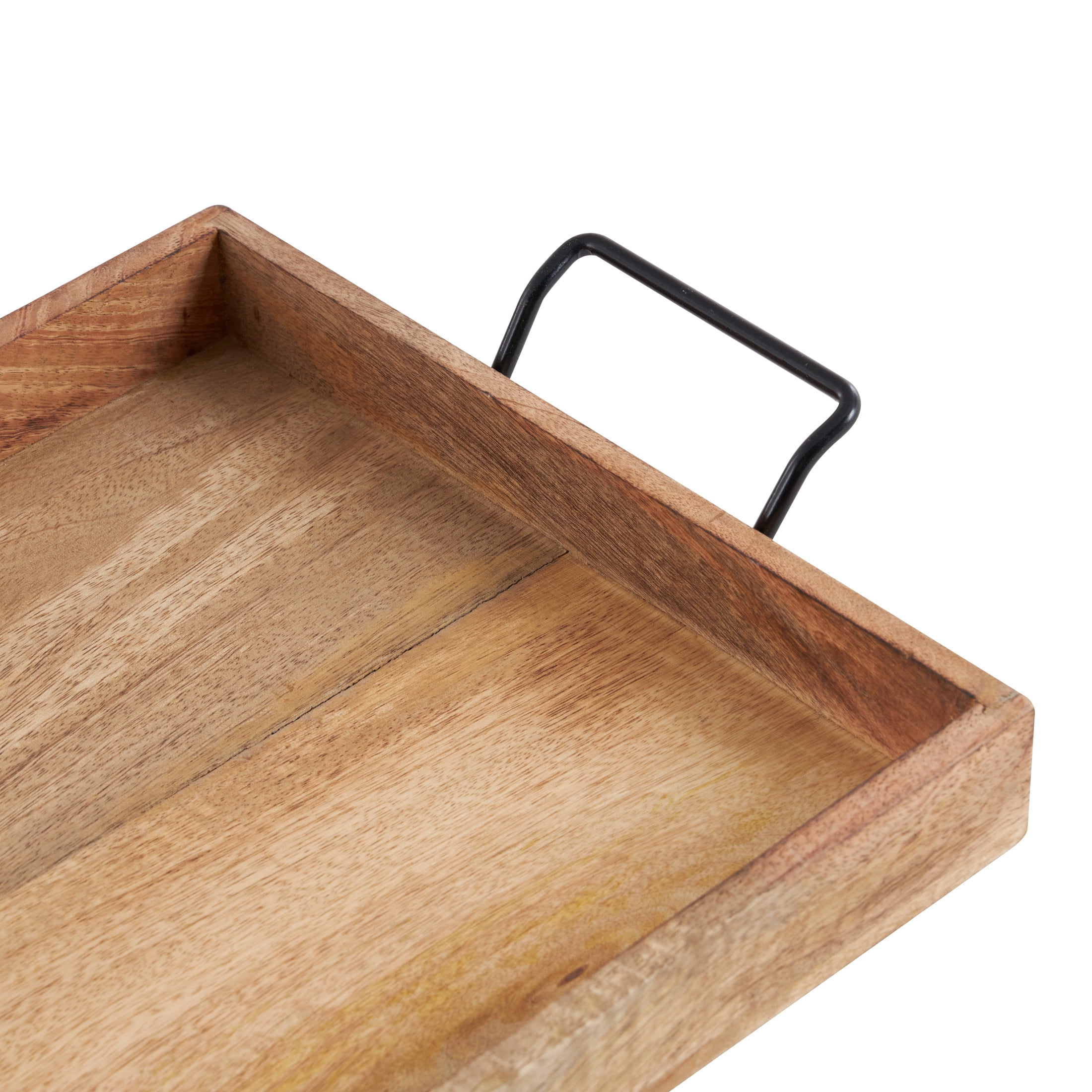 DecMode 17", 20", 24"W Brown Mango Wood Rectangular Tray with Black Metal Handles, 3-Pieces