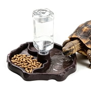 Reptile Water Dispenser, 2-in-1 Food and Water Bowl for Tortoise and Bearded Dragon, Large