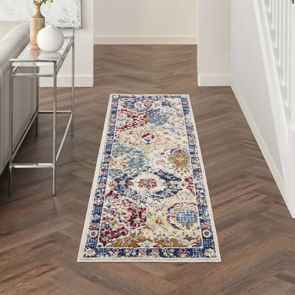 Nourison Grafix 2' x 6' Blue Multicolor Vintage Indoor Rug