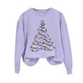 thumbnail image 5 of Dazajoo Women's Christmas Shirts Long Sleeve Xmas Tree Print Graphic Tees Crew Neck Festival Party Blouses Purple,M, 5 of 5