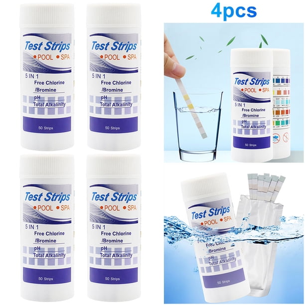 Papel Prueba 5 en 1 para Piscina Acuario Valor PH Cloro Residual Papel Prueba Dureza Alcalinidad 50 Piezas