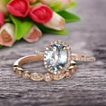 thumbnail image 3 of 2.25 Carat 6mm Round Cut Aquamarine Bridal Ring Set With Matching Wedding Band On 10k Rose Gold Art Deco, 3 of 5