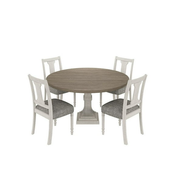 Tannen 59"W Round White and Gray Wood 5-Pc Dining Table Set