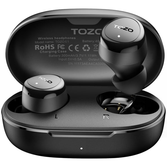 TOZO E1 True Wireless Earbuds with Case, 30H Play, Deep Bass, ENC Mic Crystal-clear Calls, APP-32EQ, Light Weight Bluetooth 5.3 in Ear Headphones