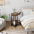 thumbnail image 4 of IdeaHouse Table d'Appoint en Forme de C avec Station de Recharge, Table d'Appoint de Sofa à Dessus Rabattable avec Ports USB et Prises pour Salon et Chambre, Table d'Appoint Étroite avec Étagère de Rangement à 3 Niveaux - Brun Rustique, 4 of 7