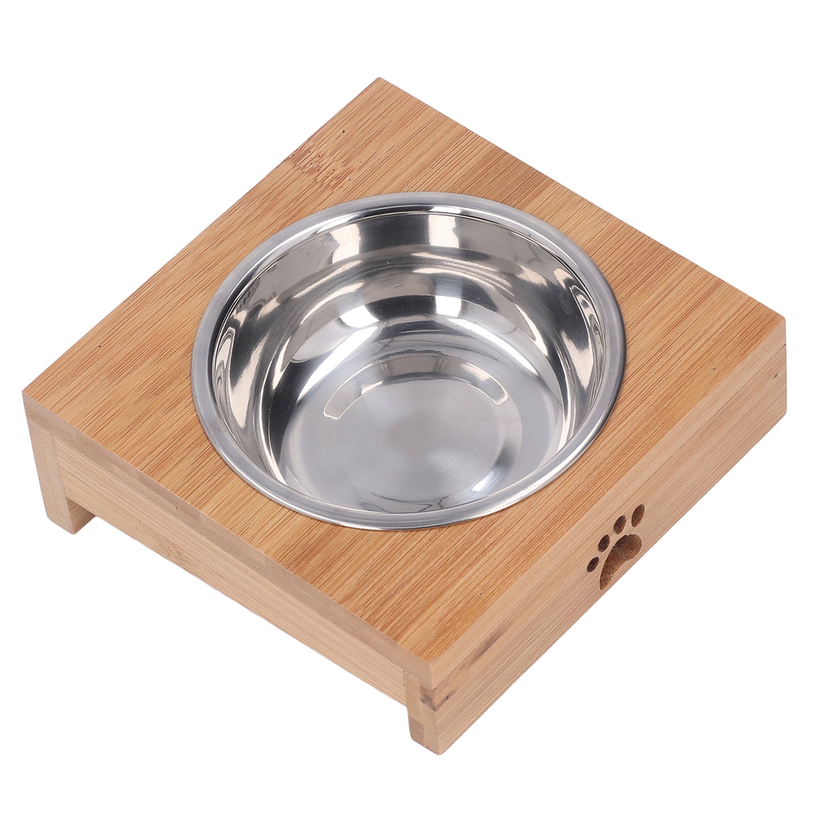 Pet Bowls for Cats and Small Dogs, Bamboo Elevated Food and Water Bowls Stand Feeder with 2 Stainless Steel Bowls Onewell