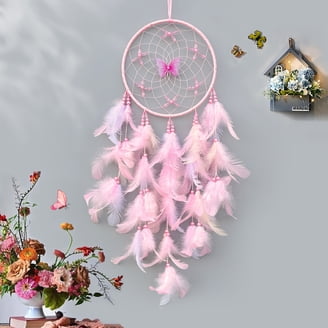 Pink Handmade Dream Catcher Wall Hanging - Boho Bedroom Decor For Girls (16cm Diameter)
