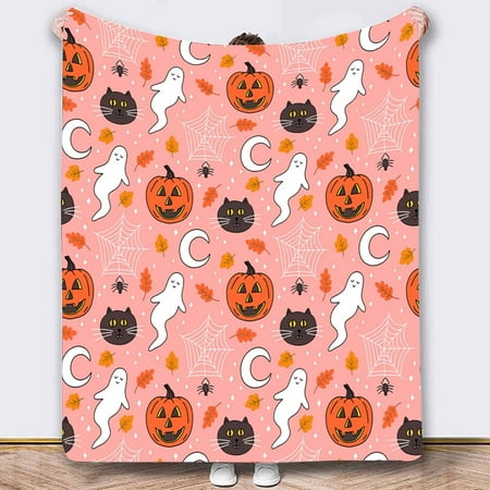 

YHPOIJ Halloween Clearance Blanket Halloween Pumpkin GhostSkull Bat BlackCat Printed Flannel Cover Blanket（130*100 Cm/51*39 In）