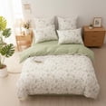 thumbnail image 4 of JOLUSERE 3-Piece White Green Leaves Flowers Comforter King Set, Soft Pink Yellow Floral Pattern Bedding Set for Adults, 4 of 8
