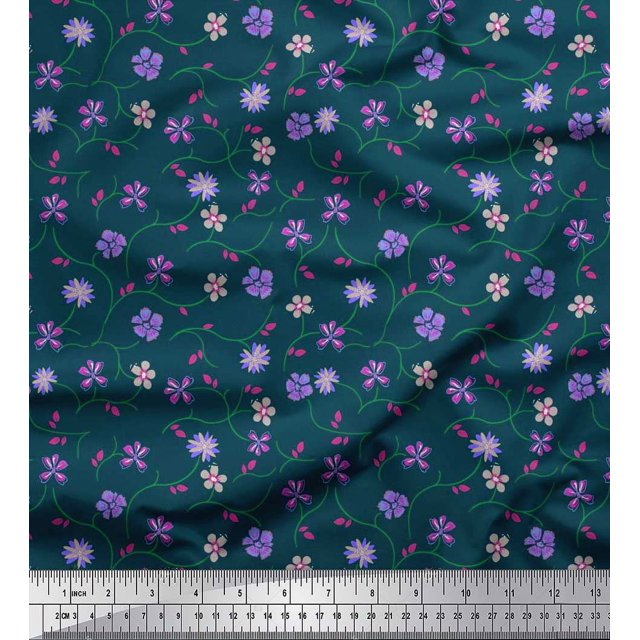 Soimoi Velvet Fabric Leaves & Floral Artistic Decor Fabric Printed Yard 58 Inch Wide