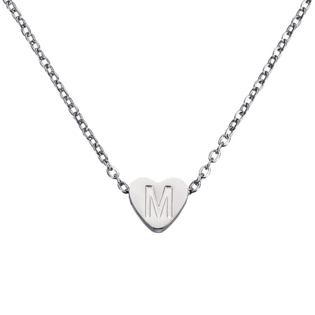 Uxcell Initial Heart Necklace for Women, 18K Gold Plated Stainless Steel Chain Dainty Personalized Name Letter M Pendant Necklaces for Woman Jewelry Gifts, Silver Tone