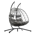 thumbnail image 2 of YIORTWO 2 Person Swing Egg Chair with Sturdy Stand & Fluffy Cushion, Double Hand-Woven Wicker Rattan Hanging Egg Chairs, Porch Swing Loveseat for Indoor Outdoor, Light Grey, 2 of 9