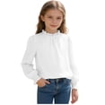 thumbnail image 6 of White Swiss Dot Blouse for Girls Long Sleeve Ruffle Mock Neck Smocked Cuff Top Kids Casual Party Shirt 5-14 Years,Size 5-6 T, 6 of 6