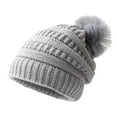 thumbnail image 2 of Winter Women Beanie Hat, Warm Cable Knit Beanies for Women, Knitted Hat Skull Cap Faux Fur Pom Fleece Lined, 2 of 8