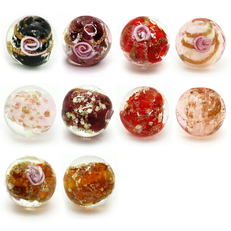 Handmade Glass Bead Set: 5 Lampwork Beads (Dark Red, Periwinkle