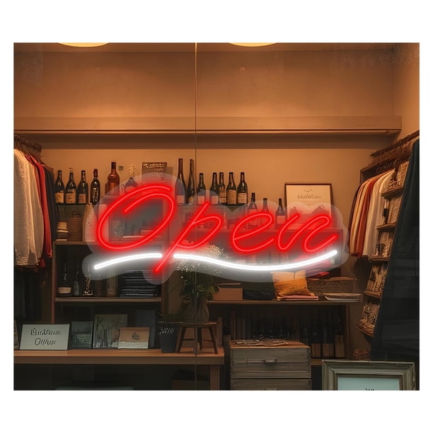 Letrero De Neón LED "Abierto" Para Pared. Ideal Para Decorar Cafeterías, Bares, Restaurantes, Tiendas, Escaparates, Supermercados Y Otros Negocios 40cm