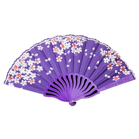 

SunHLX Handheld Fan Hook Design Smooth Opening/Closing Art Craft Stage Performance Printed Floral Folding Hand Fan Party Supplies