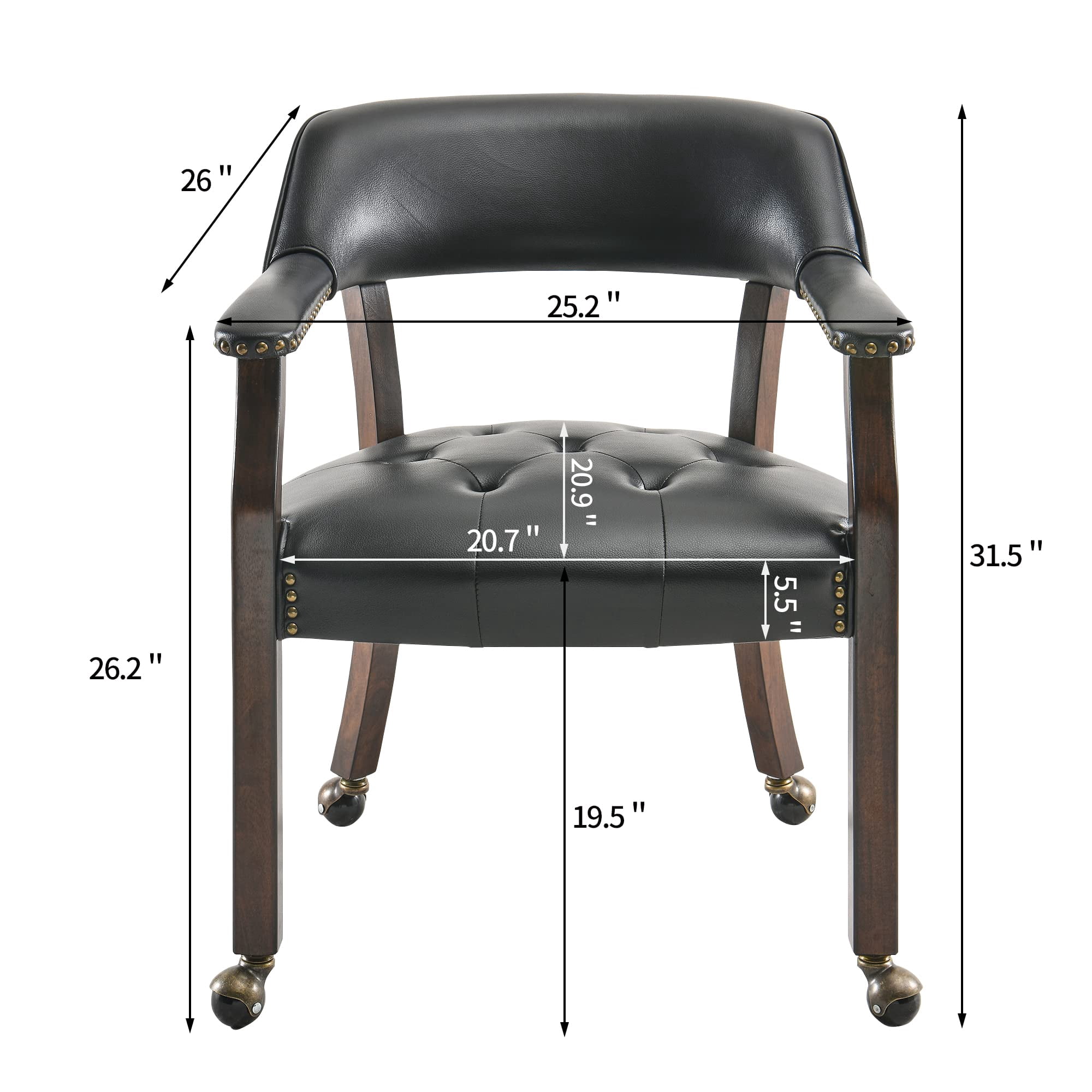 JESONVID Dining Chair with Casters, Captain's Chairs with Rollers Dinette Sets Poker Chairs with Wheels Kitchen Table Rolling Chairs High Back Chair On Caster(Light Wheat 318LT)