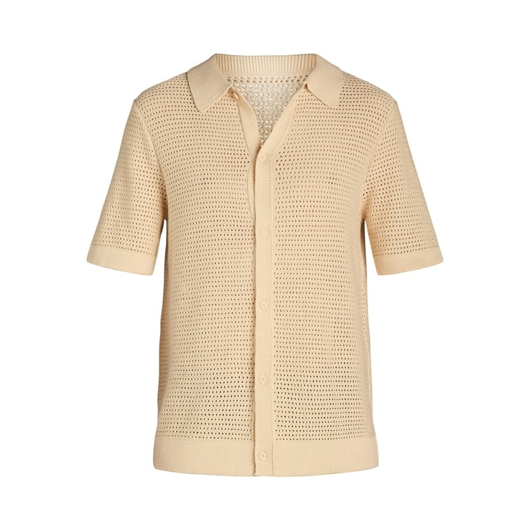 Tribekka 44 Men's Open Knit Button Down Refined Sweater Polo Tribekka 44 Men's Open Knit Button Down Refined Sweater Polo