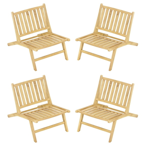 Gymax 4PCS Teak Wood Outdoor Reclining Chair Natural Mid Century Accent Chair w/ Backrest