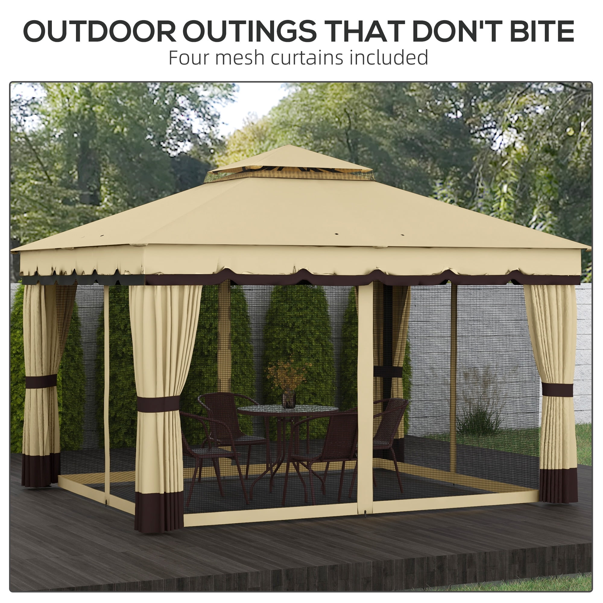 Outsunny 10' x 12' Double Roof Outdoor Gazebo with Netting & Curtains