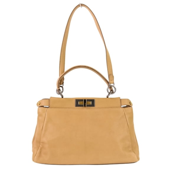 Pre-Owned FENDI Peekaboo 2-Way Handbag/Shoulder Bag, Brown Beige, Women's