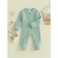 thumbnail image 2 of Bslissey Infant Baby Boys Casual Footless Jumpsuit Solid Color Long Sleeve Crew Neck Ribbed Button Romper 3M 6M 12M 18M Newborn Fall Casual Daily Outfit, 2 of 9
