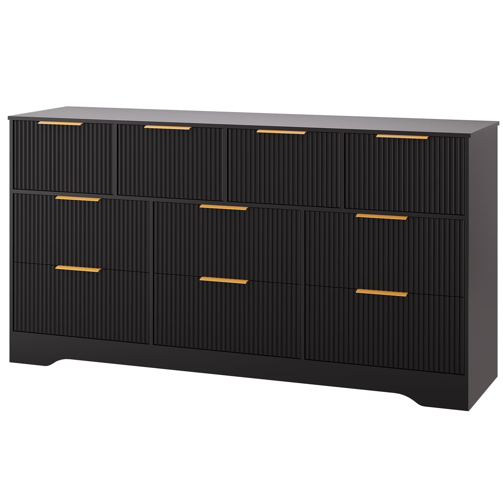 Fluted Design 10-Drawer Dresser - 59" Wide Modern Wood Chest for Bedroom, Living Room TV Stand or Hallway Storage Organizer with Wood Frame, Black