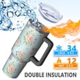 thumbnail image 5 of 40oz Pioneer Flower Floral Print Pattern Insulated Tumbler with Handle, BPA-Free Leak Proof Lid and Straws, Double Wall Vacuum, Hot 12h/Cold 34h, 5 of 6
