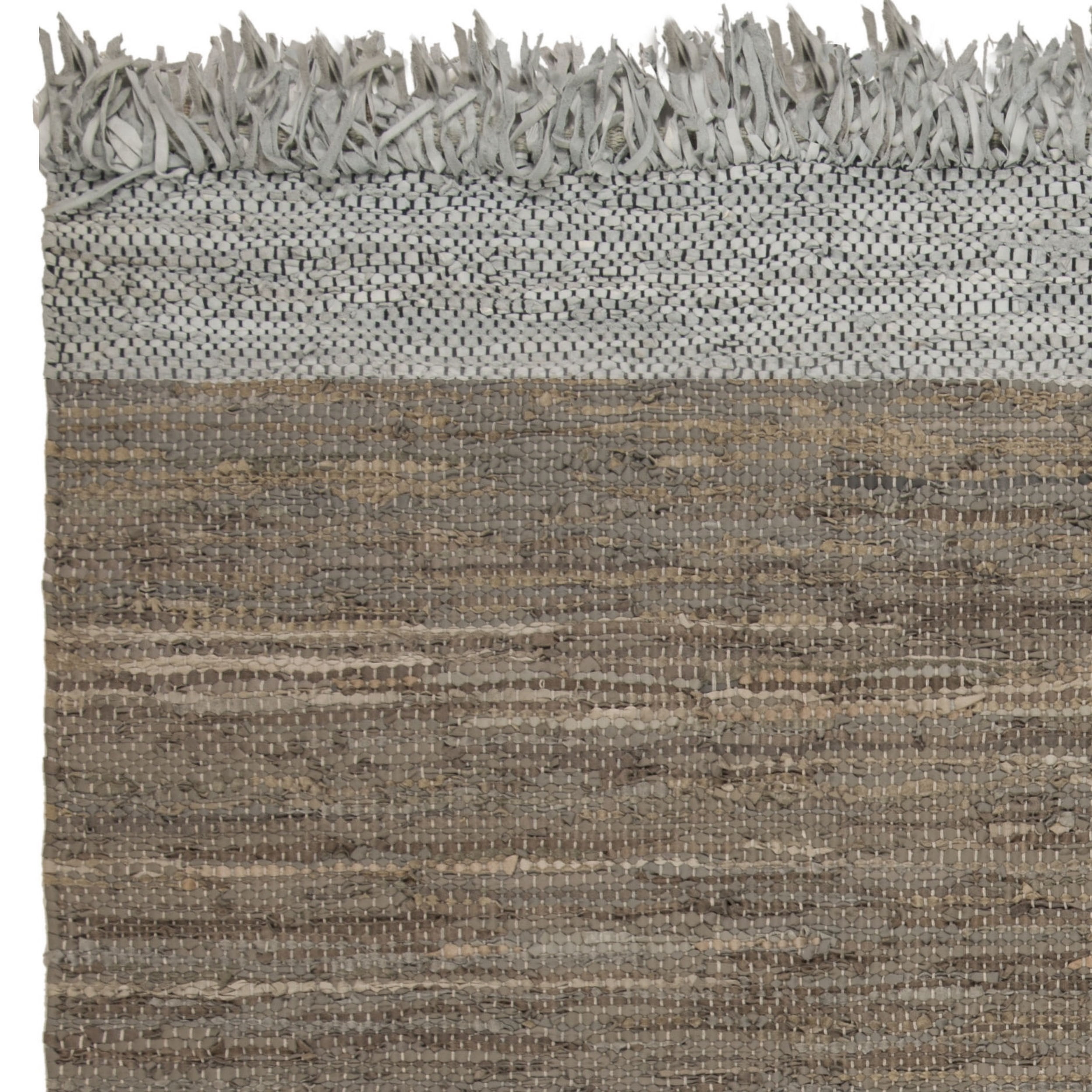 SAFAVIEH Vintage Leather Horatio Braided Fringe Border Area Rug, Light Grey/Dark Grey, 6' x 6' Square