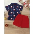 thumbnail image 4 of Suealasg Kids Boys Christmas Gentleman Suits 9M 1T 2T 3T 4T 5T Little Boys Short Sleeve Bow Santa Claus Print Shirt Elastic Waist Shorts Christmas-themed Clothing for Toddler Boys, 4 of 9