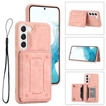 Dteck Case for Samsung Galaxy S23 Plus,Magnetic Leather Card Slot Wallet Case Shockproof Rubber Kickstand Cover with Wrist Strap for Galaxy S23 ,Pink