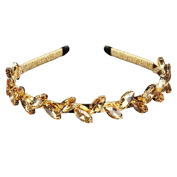 YARN & INK Diadema con diamantes de imitación de hoja dorada de diosa romana griega para mujeres y niñas, diadema retro vintage elegante con cristales brillantes, regalo de Navidad (hoja dorada)