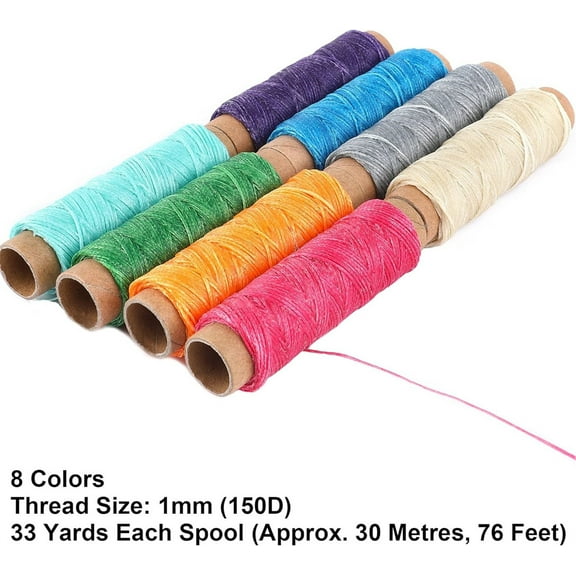 8 Pcs Colorful Leather Waxed Thread,Sewing Thread for Hand Stitching Leather,Bookbinding and Craft DIY,150D Hand Stitching Thread for Braided Bracelet Cord,Each of 33 Yards