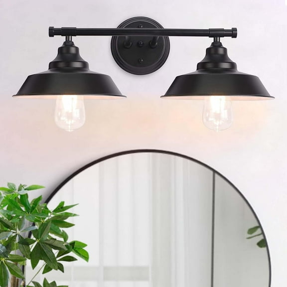 GOYEEL Rustic Dimmable 2-Light LED Matte Black Bathroom wall Sconces 2 Count