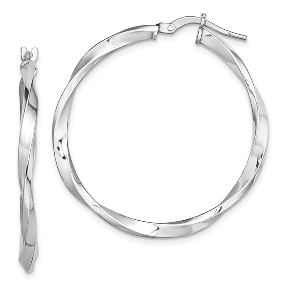 925 Sterling Silver RH-plated Polished Twisted 2.5x30mm Hoop Earrings; for Adults and Teens; for Women and Men