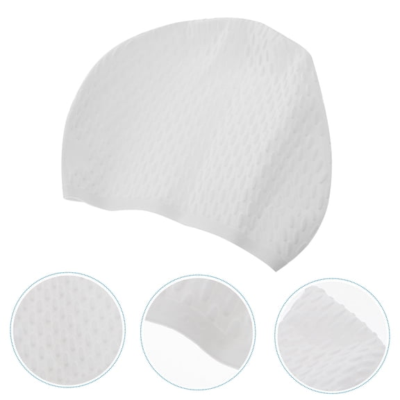 KALLORY Swim Cap 1Set for Women in White Silicone with Elastic Design and Hair Protection 11.4x7.5x0.2in