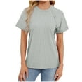 thumbnail image 1 of Timegard Hauts pour Femmes Manches Courtes Col Rond Couleur Unie Blouse Confortable Tee Décontracté Mode Été, 1 of 7