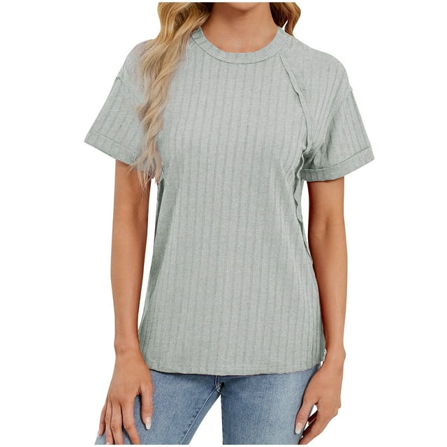 Timegard Hauts pour Femmes Manches Courtes Col Rond Couleur Unie Blouse Confortable Tee Décontracté Mode Été