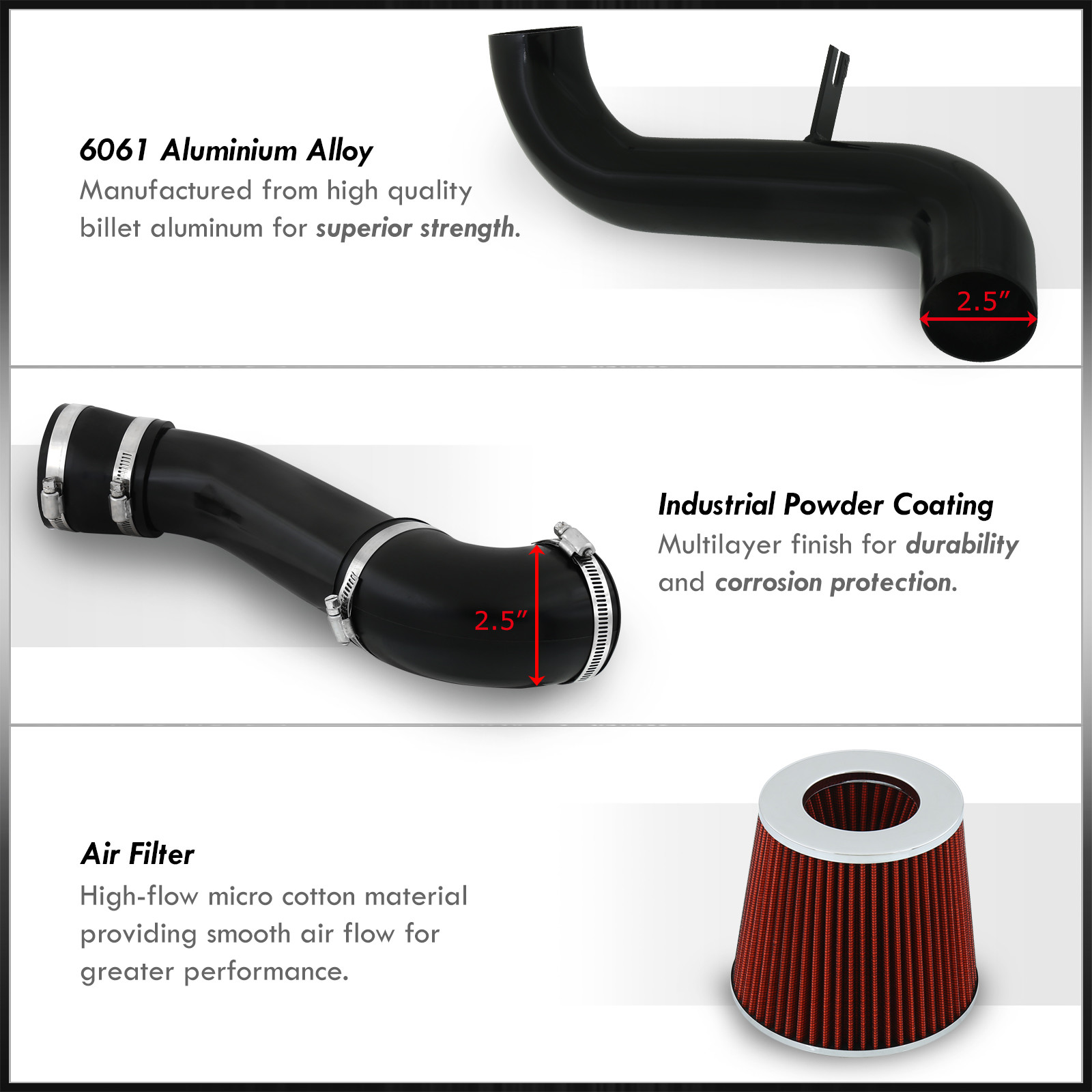 AJP Distributors Cold Air Intake CAI JDM Induction System Black Aluminum Piping Pipe + Filter Compatible/Replacement For Mitsubishi Eclipse Galant 2.4L L4 3.0L V6 1999 2000 2001 2002 2003 2004 2005