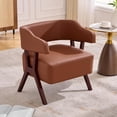 thumbnail image 3 of LAZZO Mid-Century Modern Accent Chair, Solid Wood Frame Leather Armchair for Living Room & Bedroom, Brown, 3 of 9
