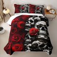 thumbnail image 2 of Homewish Spooky Horror Skull Quilt King,Red Rose Floral King Coverlet Set,3pcs, 2 of 7