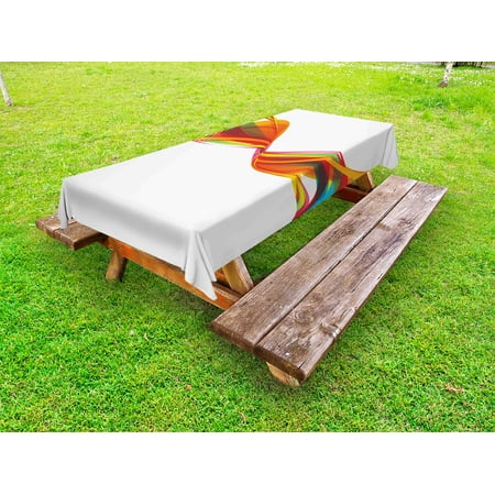

Abstract Outdoor Tablecloth Rainbow Curved Wave Smoke like Image with Pixel Style Detailed Work of Art Print Decorative Washable Fabric Picnic Table Cloth 58 X 84 Inches Multicolor by Ambesonne
