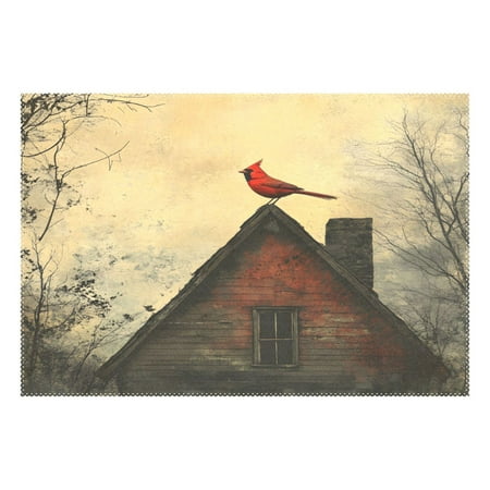 

Ryvnso 1 Piece Placemats Red Bird on Vintage Roof Dining Mats Heat-Resistant Non-Slip Washable Table Mat