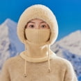 thumbnail image 4 of Women's Winter Plush Hat with Integrated Face Mask and Scarf, Fleece Lined Knit Beanie with Neck Warmer, Cold Weather Balaclava Style Cap, Warm Hooded Mask Hat for Outdoor Activities - Beige, 4 of 4