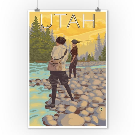 Utah - Women Fly Fishing - Lantern Press Artwork (9x12 Art Print, Wall Decor Travel