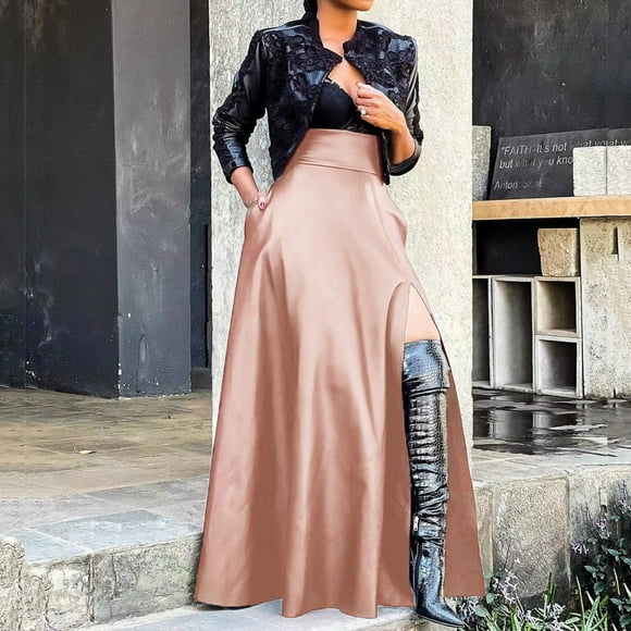 GZWYHT Skirts for Women,Maxi Skirt Woman New Sexy Leather Clothes High Split Irregular Skirt Leather Skirt Long Skirts,Pleated Skirts,Red 2 Dress,Leather Skirt L